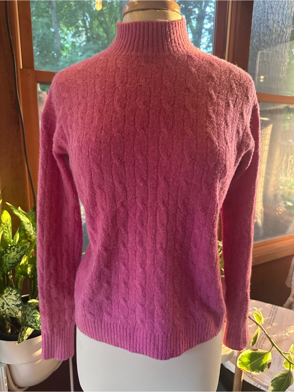 J Crew Women's Pink Cable Knit Mock Neck Sweater